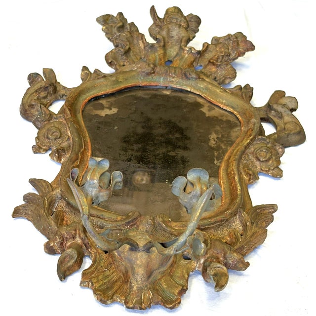 Wood 17th Century English Rococo Double Branch Candle Holder Wall Mirror For Sale - Image 7 of 18