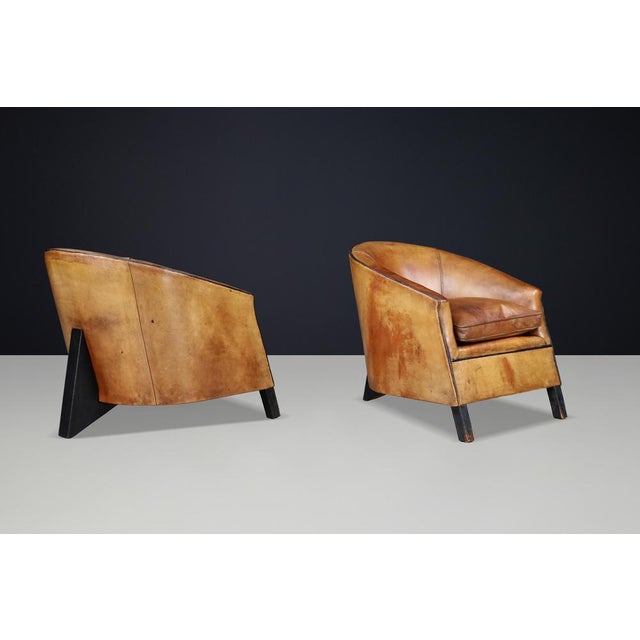 Patinated Leather Armchairs attributed to Bart van Bekhoven, Netherlands, 1970s, Set of 2 For Sale - Image 3 of 18