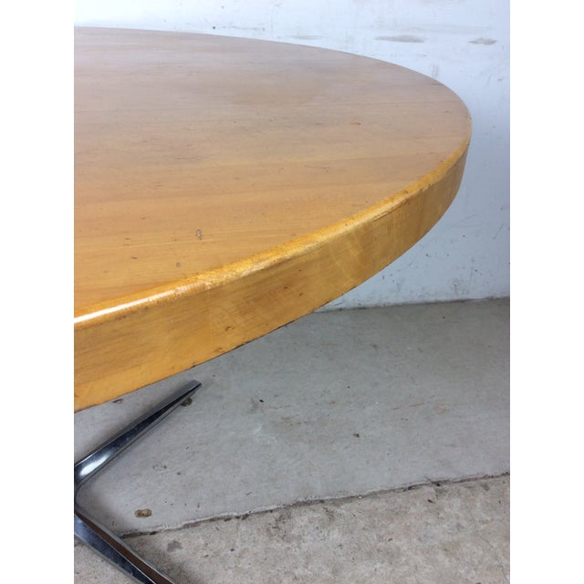 Mid Century Modern Round Dining Table With Butcher Block Top and Chrome Base For Sale - Image 15 of 15