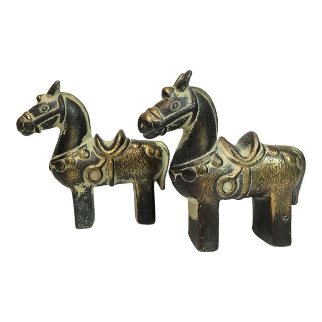 Vintage Heavy Solid Brass Pony Figurines - a Pair For Sale