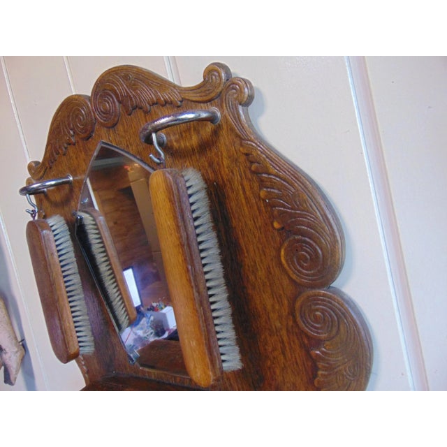 Art deco, wooden shelf, hanger with two brushes for clothes, vintage 1940s-1950s, dimensions: width 47 cm, depth 10 cm,...