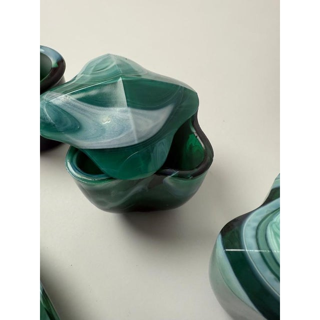 Green White Mouth-Blown Glass Dressing Table Set, 1950s, Set of 5 For Sale - Image 4 of 16