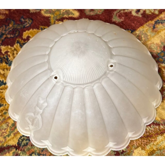 1980s Large Vintage Frosted Glass Nautical Ceiling Light Shade – Scalloped Shell Form With Rope & Tassel Motif, 11.375” For Sale - Image 5 of 11