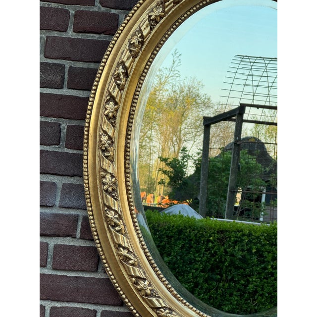 Wood 1960 French Louis XVI Gold Beech Oval Wall Mirror 1pc For Sale - Image 7 of 18