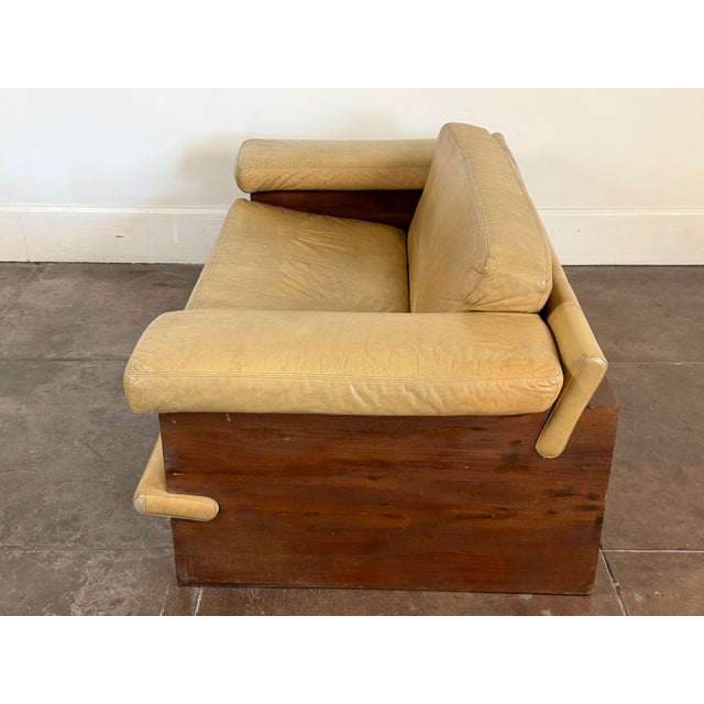 Vintage 1980’s Italian and Walnut Sculptural Leather Loveseat For Sale - Image 14 of 18