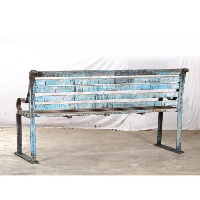 1950s Vintage Indian Painted Teakwood and Iron Garden Bench For Sale - Image 5 of 5