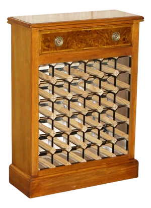 Reclaimed Burr Walnut Wine Bottle Rack Sideboard with Drawer
