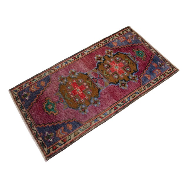 1970s Handmade Small Turkish Rug 1970s Vintage Doormat Entryway Decor - 1' 8" X 3' 2" For Sale - Image 5 of 8