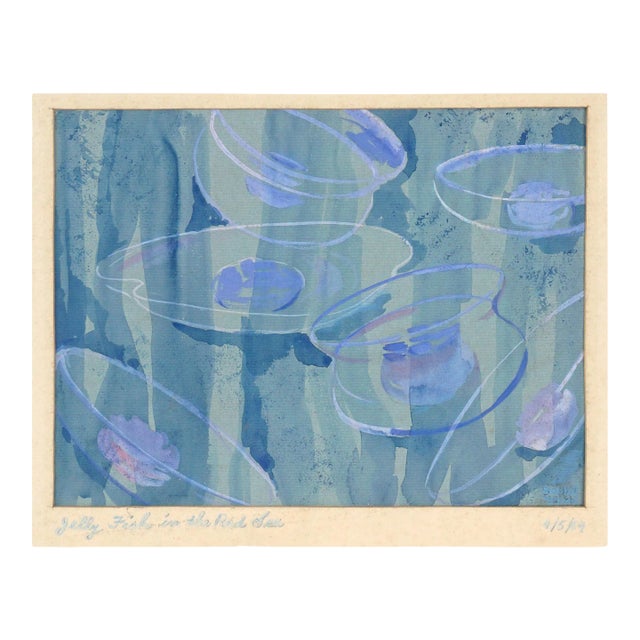 Mid Century Abstracted Watercolor "Jelly Fish in the Red Sea" by Bobbi Merill For Sale