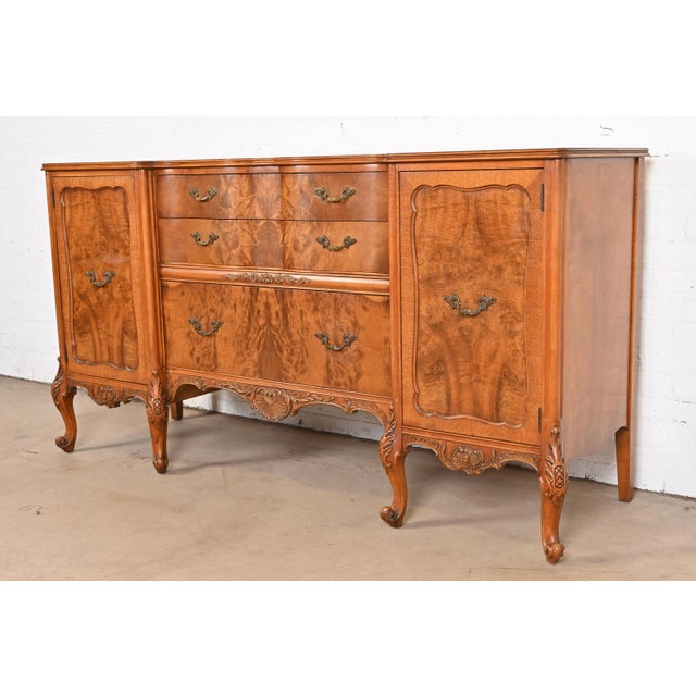 French Provincial Romweber French Provincial Louis XV Burl Wood Sideboard or Bar Cabinet, Circa 1920s For Sale - Image 3 of 12