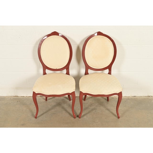 Karges Style French Provincial Louis XV Brown Lacquered Side Chairs or Dining Chairs, Pair For Sale - Image 13 of 13