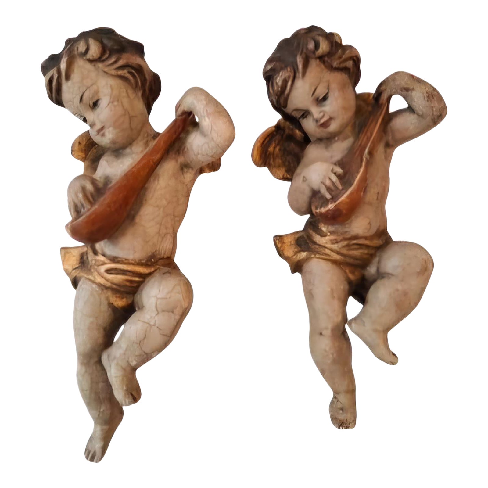 19th Century Antique Baroque Wooden Angels, Set of 2 | Chairish