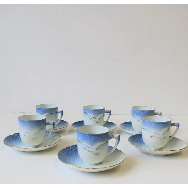 A beautiful set of six (6) Scandinavian Danish Copenhagen Porcelain coffee espresso or tea demitasse cups and saucers with...
