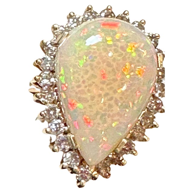 30 Carat Pear Cut Opal and Diamond 14 Karat Gold Cocktail Ring, Estate For Sale - Image 17 of 18