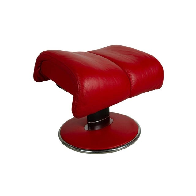 Set of Lounge Chair and Ottoman in Red Leather from Stressless For Sale - Image 11 of 16