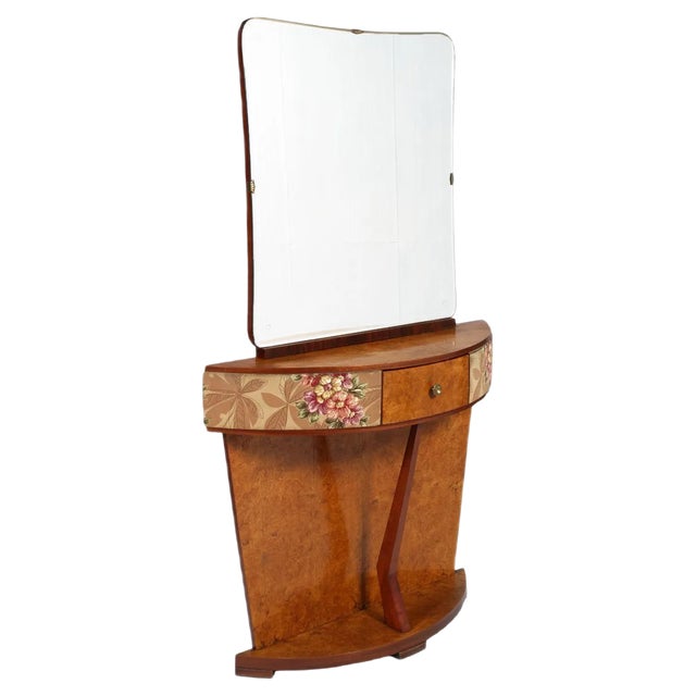 Mid-Century Art Deco Italian Elm Briar Mirrored Console Table in the Style of Gio Ponti, 1930s For Sale