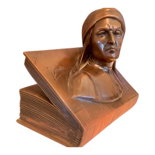 Bronze Dante Alighieri Bust on Book Sculpture For Sale