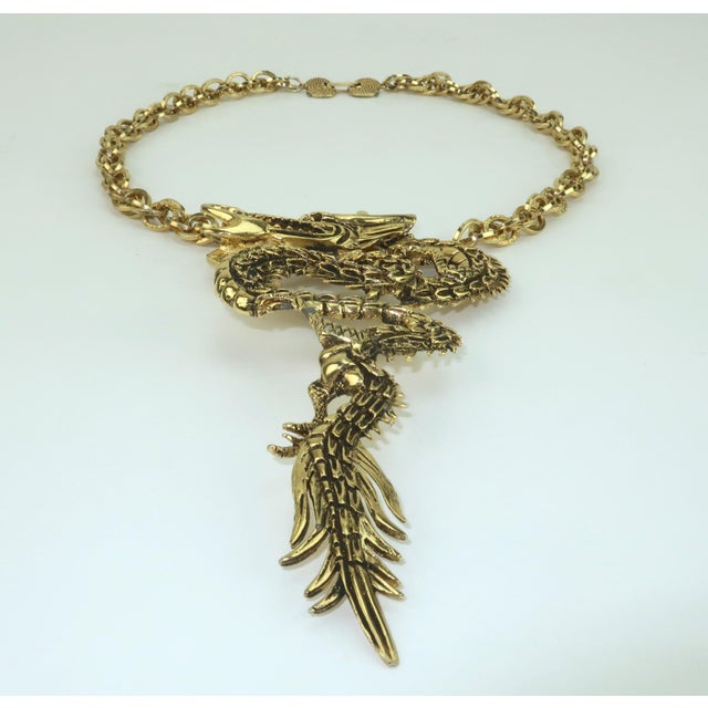 Mid-Century Modern Dragon Gold Tone Statement Necklace by Weatherby Miller Jewels For Sale - Image 3 of 13