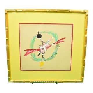 1950s Lanvin Paris Arpege "My Sin" Perfume W/ Pink Santa Claus Gouache For Sale