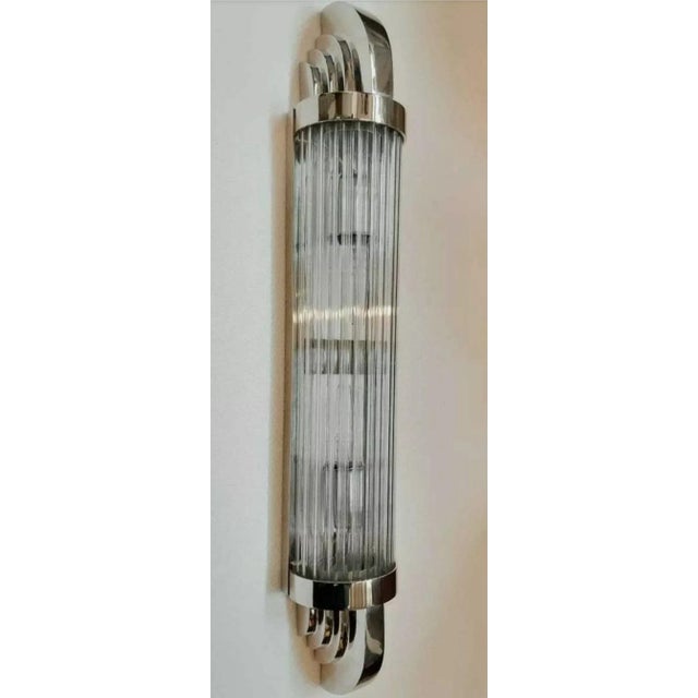 1940s Vintage Art Deco Skyscraper Rod Ship Light Wall Sconces Fixture in Nickel Brass & Glass For Sale - Image 5 of 5