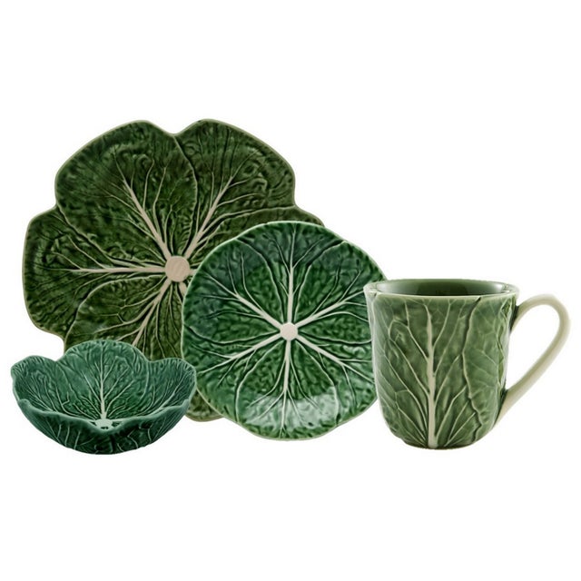 Bordallo Pinheiro Cabbage Complete Dinnerware Set with Mug, Green - Service for One For Sale - Image 11 of 12