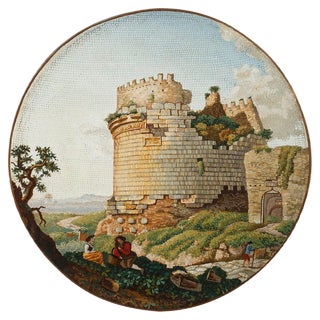 Round Micromosaic Depicting Mausoleum of Cecilia Metella on the Appian Way, Early 19th Century For Sale
