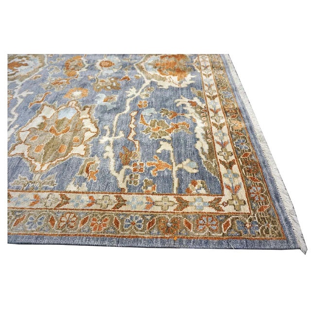Indian Sultanabad Silk 6x6 Blue, Orange & Ivory Handmade Square Area Rugs #1143145 For Sale - Image 11 of 14