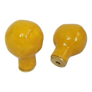 Contemporary Handmade Mustard Yellow Ceramic Finials - a Pair For Sale
