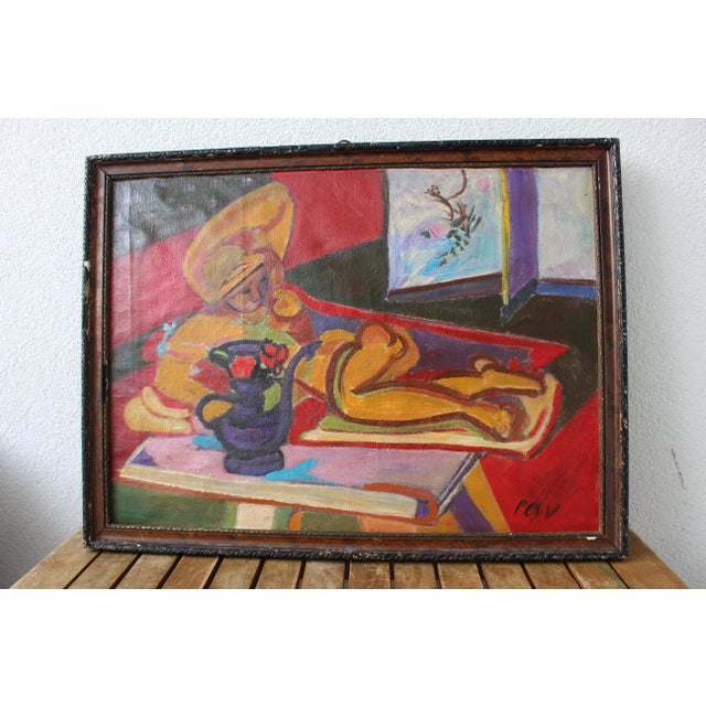 Mid-Century Modern Composition, Oil Painting, 1950s, Framed For Sale - Image 10 of 10