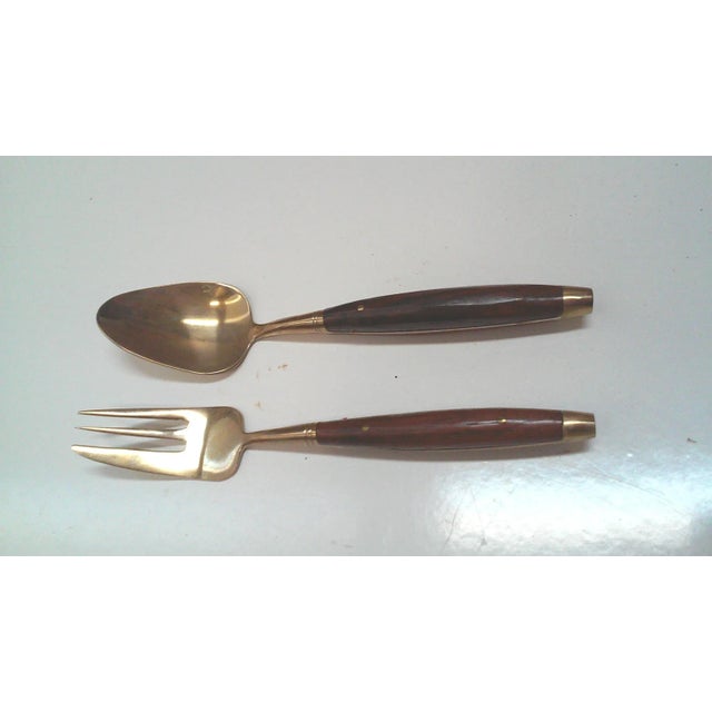 Vintage Bronze and Rosewood Appetizer and Serving Flatware Set For Sale In Detroit - Image 6 of 8
