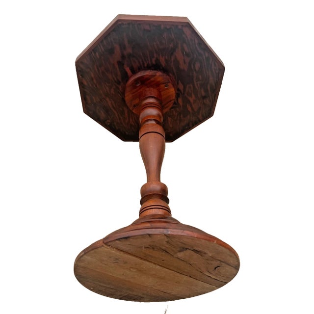 Antique Inlaid Octagonal Wood Accent Table Geometric Iron Cross Marquetry Top For Sale - Image 11 of 11