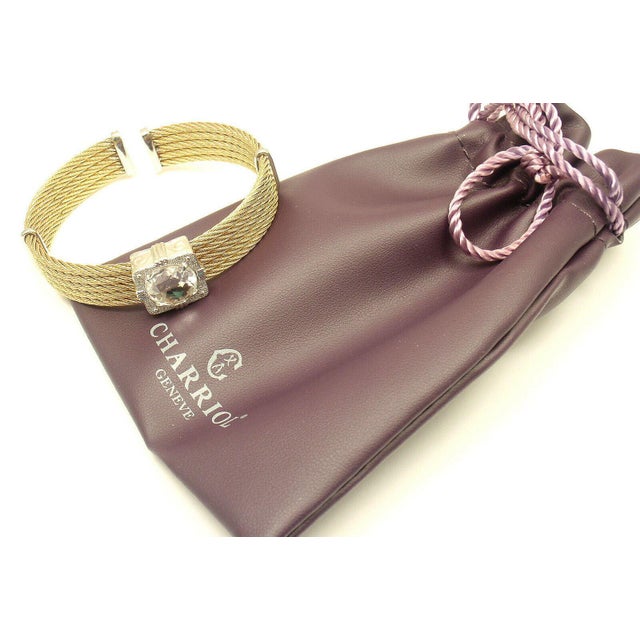 CHARRIOL 18K GOLD AND STEEL WIRE DIAMOND WHITE TOPAZ CELTIC BRACELET For Sale - Image 9 of 11