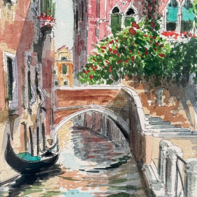 Original Signed Watercolor Venice Canal Scene European Cityscape Art For Sale - Image 4 of 11