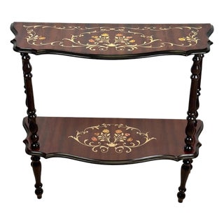 Vintage Italian Rococo Marquetry Fruitwood Console Hall Table For Sale