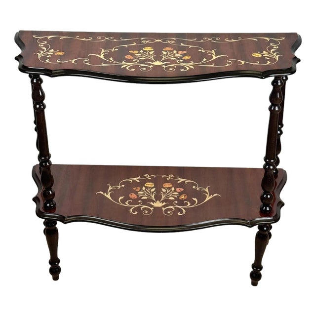 Vintage Italian Rococo Marquetry Fruitwood Console Hall Table For Sale