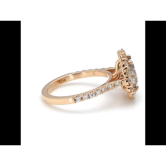 Bochic “Vintage” Fancy Chocolate, Greenish Diamond 18K Rose Gold Halo Ring For Sale - Image 10 of 13