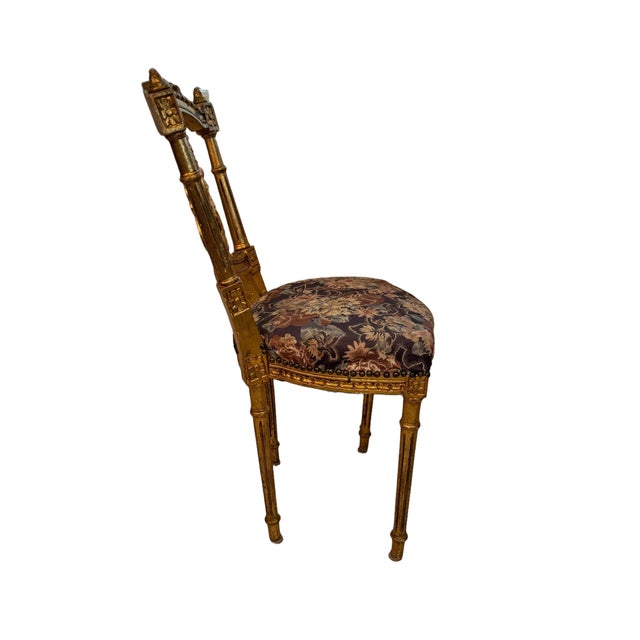 Antique French Louis XIV Gold Leaf Side Accent Harp Small Chair For Sale - Image 4 of 10