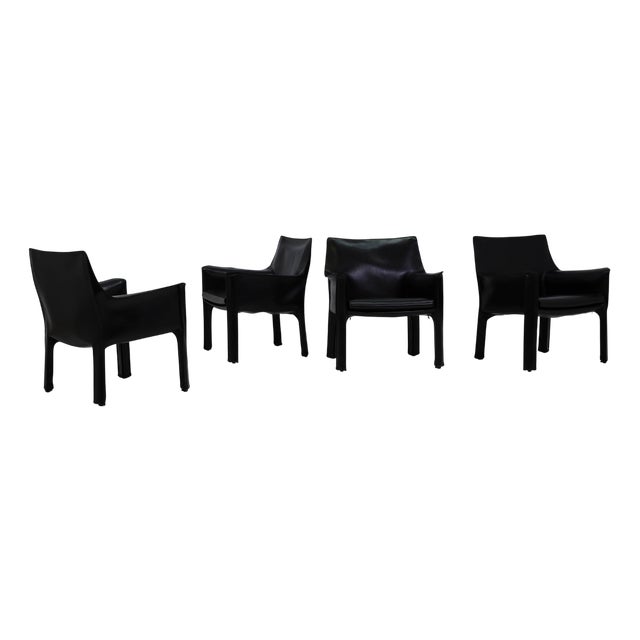 Model CAB 413 Armchairs in Black Leather by Mario Bellini for Cassina, 1977, Set of 4 For Sale