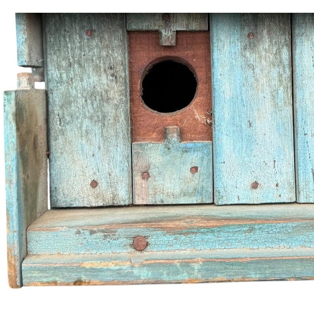 Wood Unique Mid 20th Century Birdhouse in Robin's Egg Blue Shingled Roof For Sale - Image 7 of 12