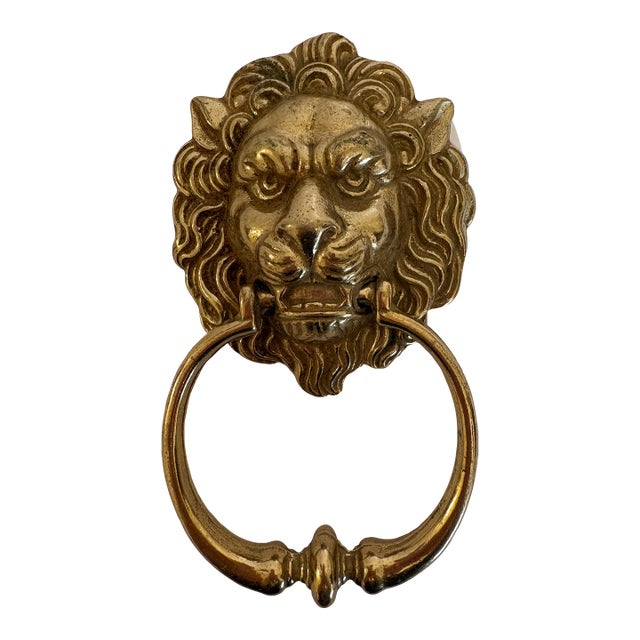 Vintage Brass Lion Head Door Knocker For Sale