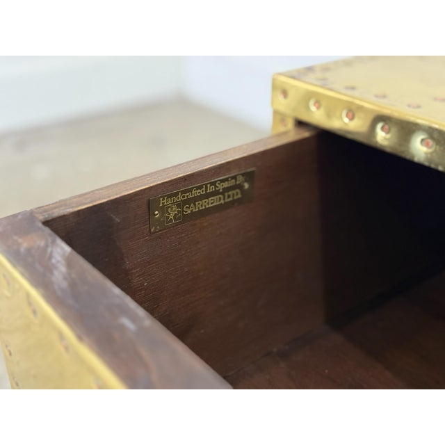 Sarreid Ltd. Vintage Sarreid LTD Brass Chest - Spain Circa 1970s - Two Drawer Brass Trunk For Sale - Image 4 of 10
