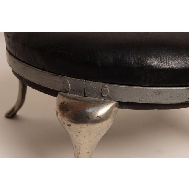 Black Art Deco Black Leather Footstool With Cabriole Cast Metal Legs For Sale - Image 8 of 16