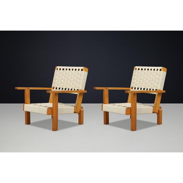 Brown Italian Pine and Woven Cord Lounge Chairs, 1970s, Set of 2 For Sale - Image 8 of 17