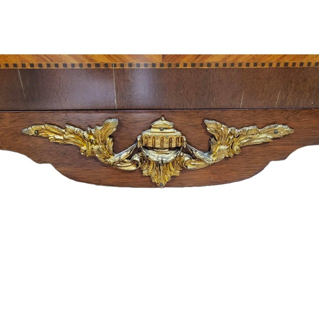 Pair Antique French Louis XV Style Inlaid & Sienna Marble Chest Commodes Signed For Sale - Image 17 of 18