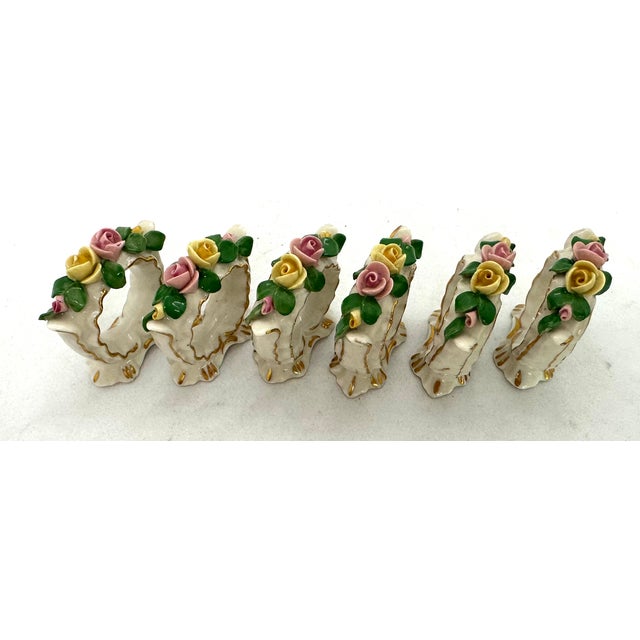 1930s 1930s Porcelain Kaiser Floral Napkin Rings - Set of 6 For Sale - Image 5 of 7
