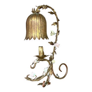 Vintage Italian Porcelain Flower Gilt Lamp For Sale