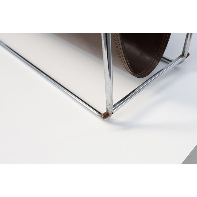 Brown Vintage Magazine Rack in Chrome and Faux Leather, France, 1960s For Sale - Image 8 of 12