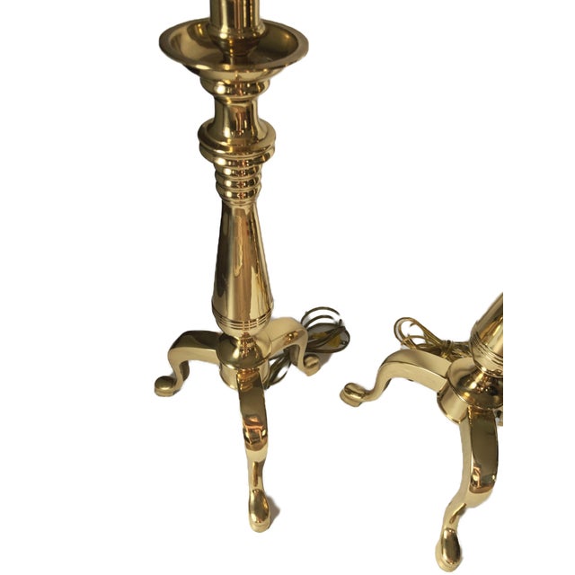 1990s Vintage 1980s-90s Brass 3 Legged Tripod 3 Way Lamps - a Pair For Sale - Image 5 of 5