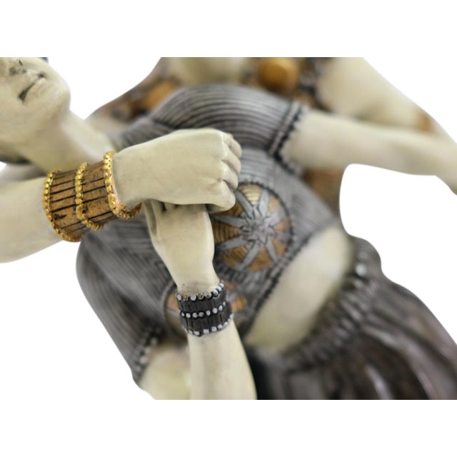 Metal Art Déco French Onyx and Brown Marble Painted Bronze Dancer Sculpture, 1980s For Sale - Image 7 of 11