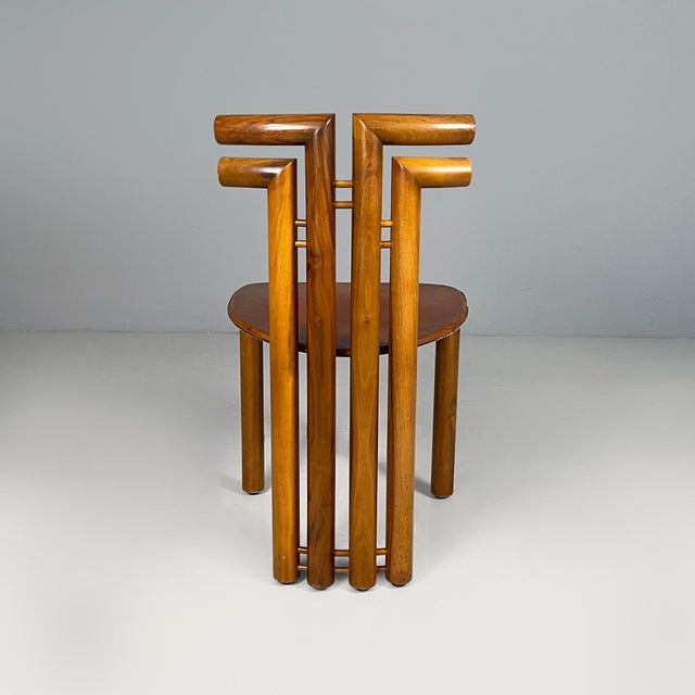 1970s Italian Modern Wood and Brown Leather Chairs by Mobilgirgi, 1970s, Set of 6 For Sale - Image 5 of 18